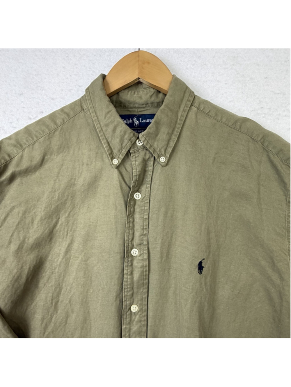 Vintage Ralph Lauren Blake Silk Linen Shirt Olive Green Men’s L Long Sleeve Pony - Picture 4 of 10